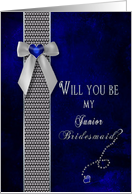 JUNIOR Bridesmaid - Bridal Party Invitation - Dark Blue/Navy - Diamonds (Faux) - Gold (faux) card