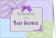 Baby Shower Invitations - Pastels and Faux Lace and purple bow card
