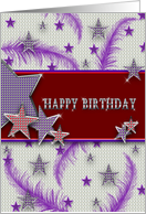 Birthday - Lady In Red Hat- Stars - Glitz - Feathers - Purple - Red card