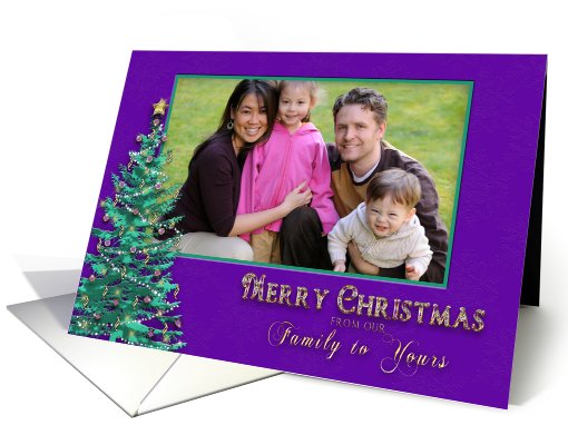 Christmas Tree Photo Card - Purple/Teal - Our Family to Yours card
