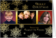 Christmas Three Photos Snowflake Card - Black/Gold card