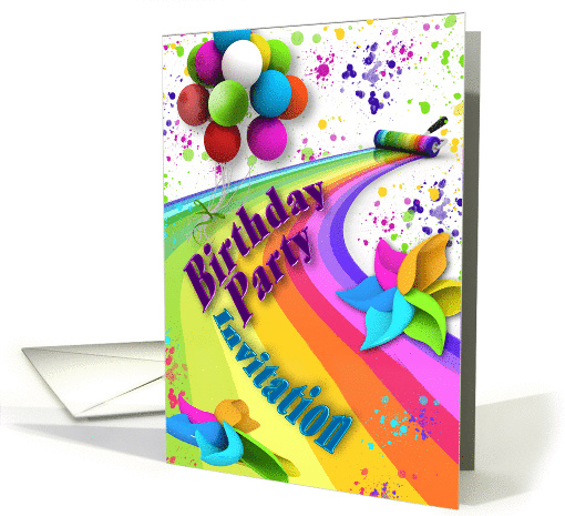 Birthday Invitation - Balloons - Paint Roller - Splattered... (868923)