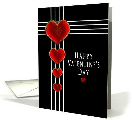 Valentine's Day, Red Ornate Hearts on Black Background card (882599)