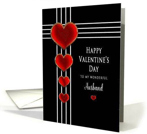 Valentine's Day, Husband, Red Ornate Hearts on Black Background card