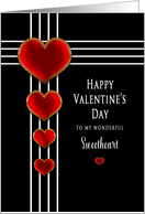 Valentine’s Day, Sweetheart, Red Ornate Hearts on Black Background card