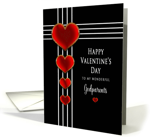 Valentine's Day, Godparents, Red Onate Hearts with Gold Trim card