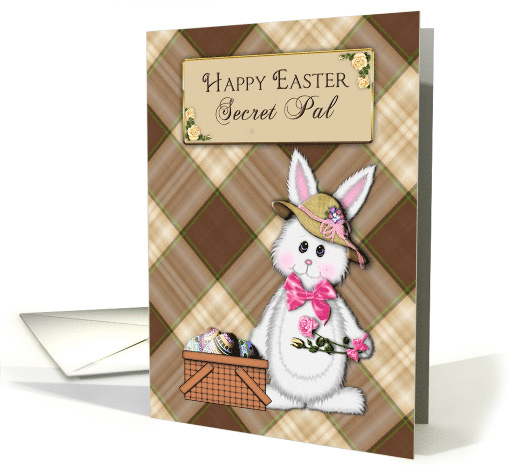 Easter,Secret Pal, Female Bunny with basket of decorated eggs card