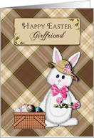 EASTER, Girlfriend, Female Bunny in hat with basket of eggs card