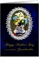 Mother’s Day, Grandmother, Vintage, Lace Oval Frame, Bouquet in Vase card