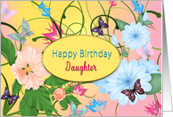 Birthday, Daughter, Butterflies and Flowers in Pink, Blue and Green card