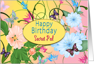 Birthday, Secret Pal, Flowers and Butterflies in Blue, Green and Pink card