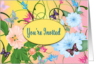 Invitation, Bright and Cheerful with Butterflies and Flowers card