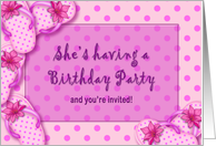 Girly Birthday Party Invitation - Pink Polka Dots - Flip Flops card