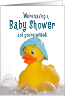 Baby Shower Invitation, Yellowr Rubber Duck with Bubbles card