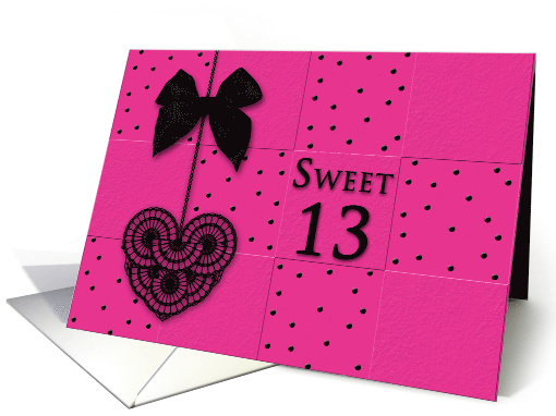 Sweet13th Birthday Party Invitation,Fuchsia with Polka Dots, Bows card