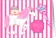 Baby Shower Invitation,A Princess is Coming on a White and Pink Horse card