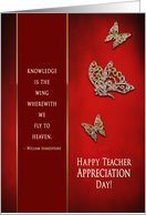 Teacher Appreciation Day, Ornate Butterflies, Red and Burgandy, Gold card