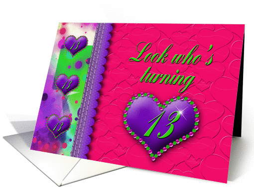 SWEET 13TH BIRTHDAY PARTY INVITATIONS - Hearts & Trim card (932317)