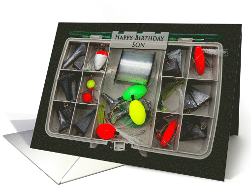 Birthday, Son, Fishing Tackle Box filled with Weights and Line card