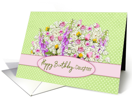 Birthday, Bouquet of Flowers on Green Polka Dot Background card