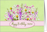 Birthday, Mother, Bouquet of Flowers on Green Polka Dot Background card