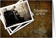 Thinking of You, Blank, Vintage Photos of Camera on Antique Wallpaper card