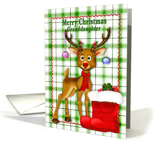 Christmas, Granddaughter, Happy Reindeer with Decorated Antlers card