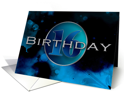 16th BIRTHDAY PARTY INVITATION - ABSTRACT BLUES card (964833)