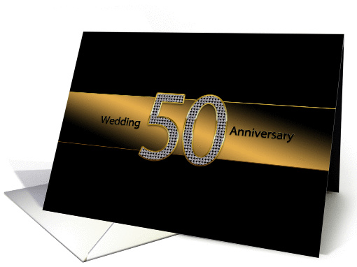 50th Wedding Anniversary - INVITATION - Gold/Faux Diamond card