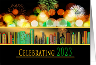 New Year’s Party Invitation Celebrating 2022 Fireworks Cityscape card