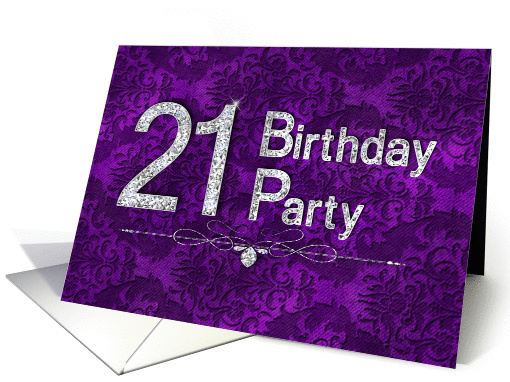 21ST Birthday Party Invitation - Purple Brocade card (974685)