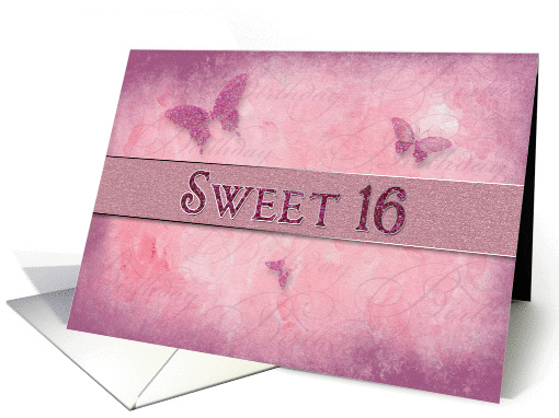 Sweet 16th Birthday Party Invitation Pink/Butterflies card (981529)