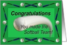 Softball Team Congratulations Green card