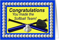 Softball Team Congratulations Blue and Yellow card