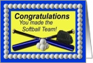 Softball Team Congratulations Blue and Yellow card