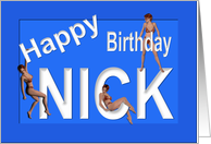 Nick’s Birthday Pin-Up Girls, Blue card
