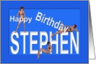 Stephen’s Birthday Pin-Up Girls, Blue, Sexy, Adult, Sensual, Erotic, Naughty card