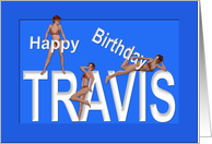 Travis’s Birthday Pin-Up Girls, Blue, Sexy, Adult, Sensual, Erotic, Naughty card