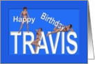 Travis’s Birthday Pin-Up Girls, Blue, Sexy, Adult, Sensual, Erotic, Naughty card