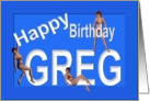 Greg’s Birthday Pin-Up Girls, Blue, Sexy, Adult, Sensual, Erotic, Naughty card