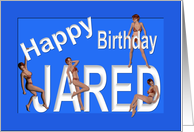 Jared’s Birthday Pin-Up Girls, Blue, Sexy, Adult, Sensual, Erotic, Naughty card