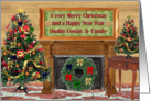 Double Cousin and Family, Merry Christmas, Decorated Living Room Scene card