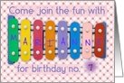 Birthday Girl Invitation with Xylophone, Customizable Name and Age card