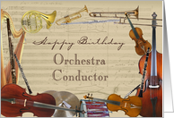 Orchestra Conductor Happy Birthday, Score and Instruments card