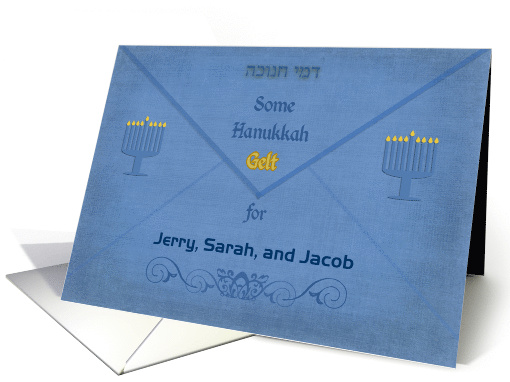 Hanukkah Money Envelope, Customizable Chanukah Gelt Gift card