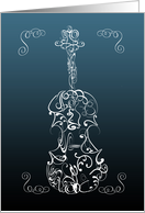 Violin Flourish, White on Midnight Blue card