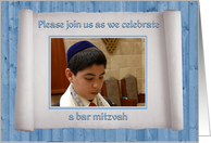 Bar Mitzvah Invitation, Photo on Scroll card