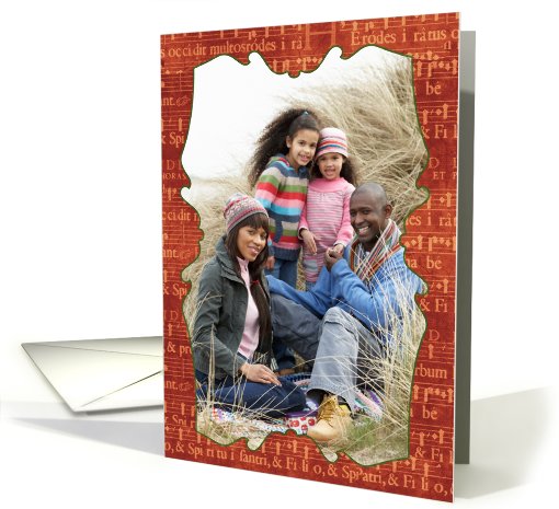 Christmas Music Red Manuscript Photo Card as Vertical Frame card
