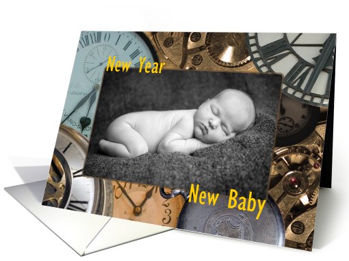 New Year Photo Card, New Baby with Clocks card (853024)
