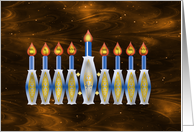 Shalom in Hebrew Characters with Stylized Hanukkah Menorah card